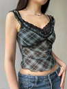 Grunge Plaid Lace Trim Top