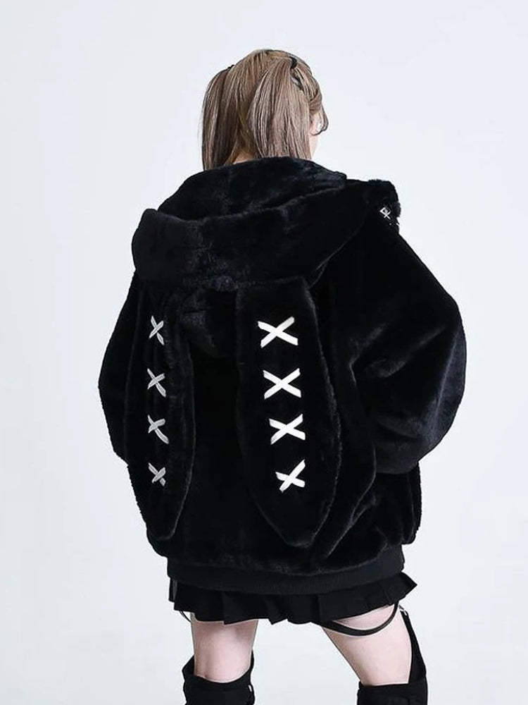 Grunge Rabbit Ear Plush Jacket