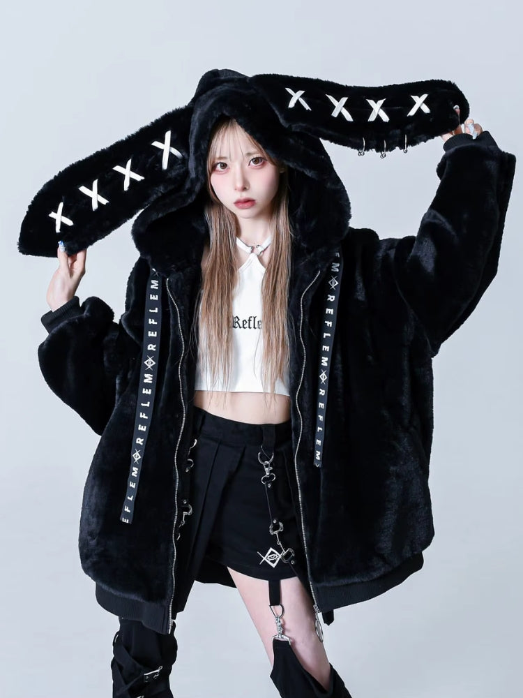 Grunge Rabbit Ear Plush Jacket