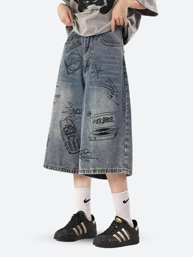 Grunge Wide Leg Denim Shorts