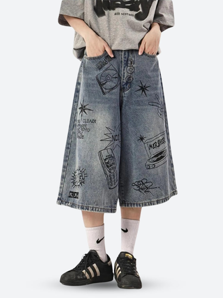 Grunge Wide Leg Denim Shorts