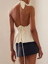 Halter Neck Lace Up Ruched Top