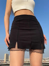 High Waist Mesh Detail Mini Skirt