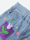 Knitted Flower Patch Denim Shorts