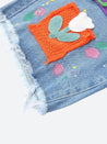 Knitted Flower Patch Denim Shorts