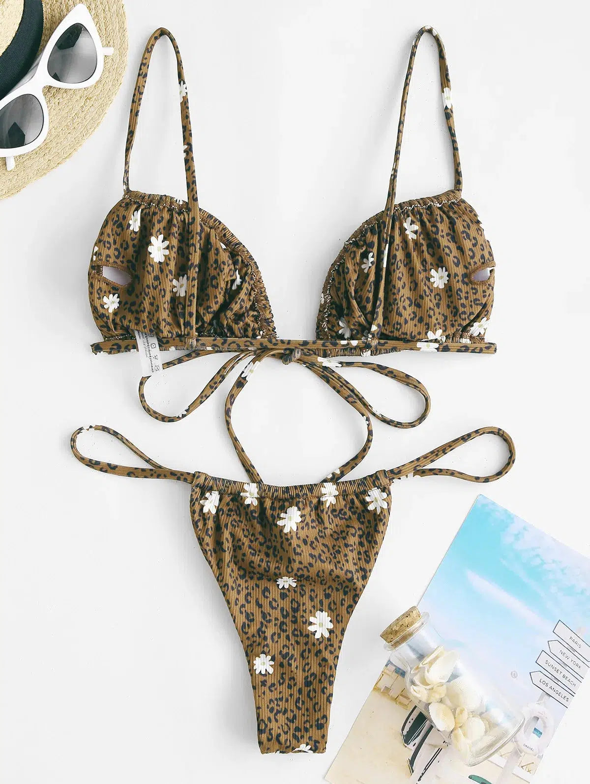 Leopard Daisy Drawstring Bikini Set