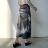 Low Rise Graphic Printed Midi Skirt