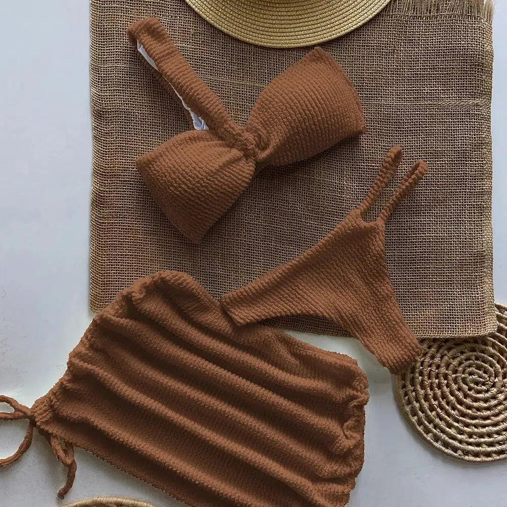 One Shoulder Cut Out Three Piece Bikini Set