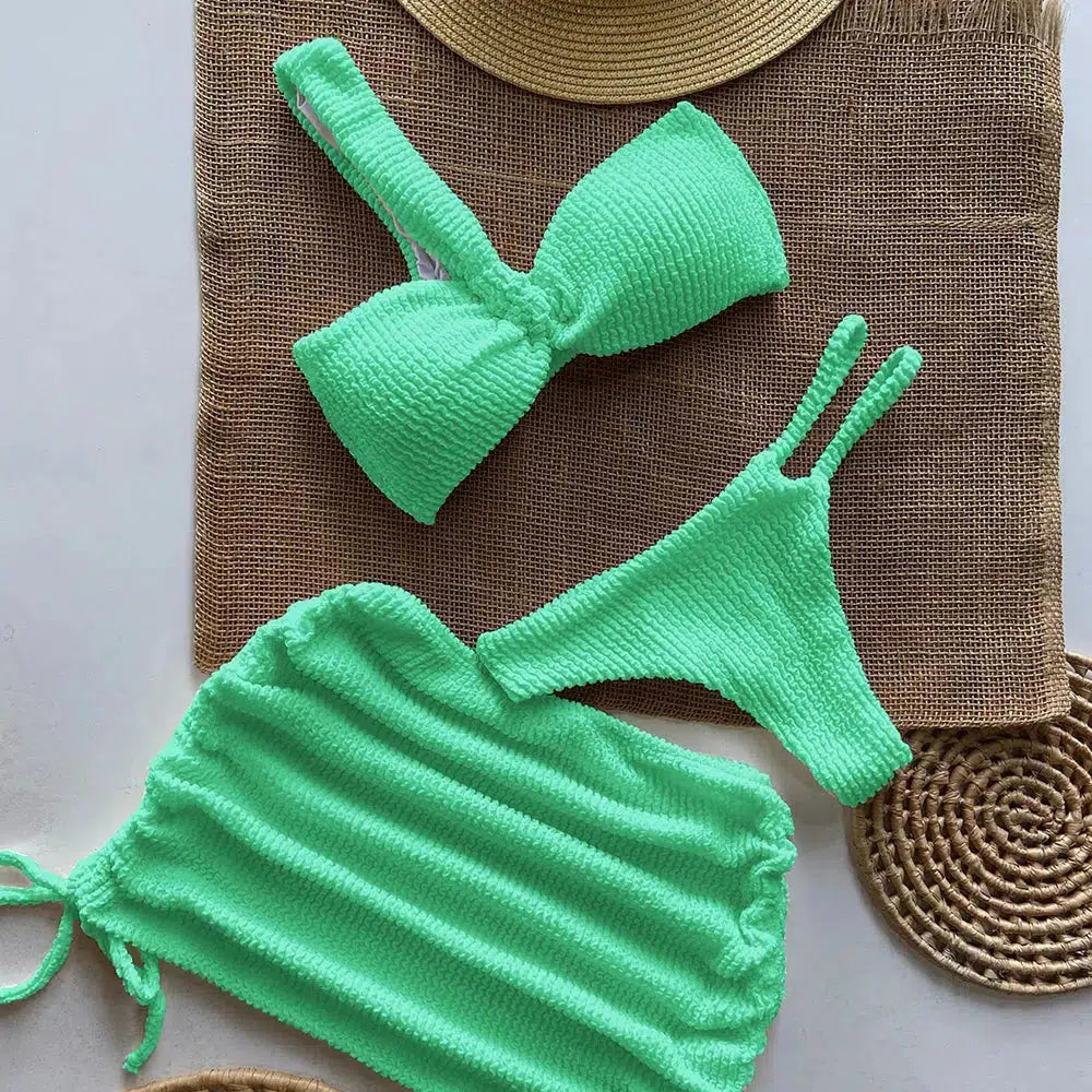 One Shoulder Cut Out Three Piece Bikini Set