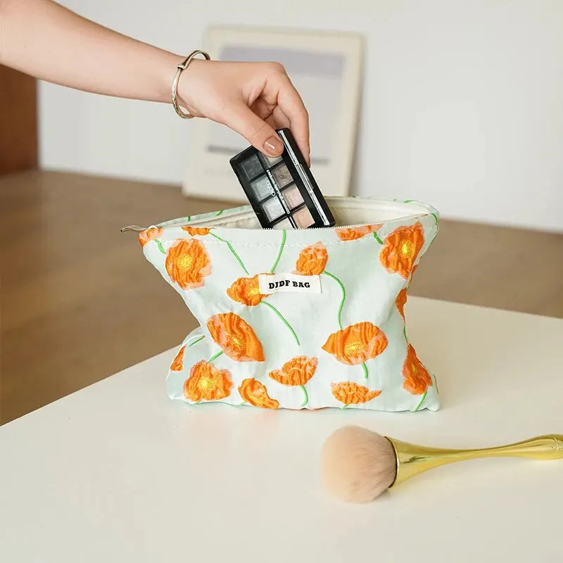 Orange Flowers Makeup Bag