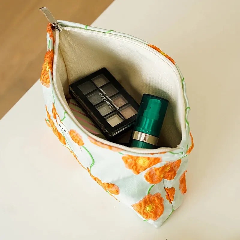 Orange Flowers Makeup Bag