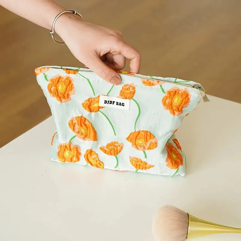 Orange Flowers Makeup Bag