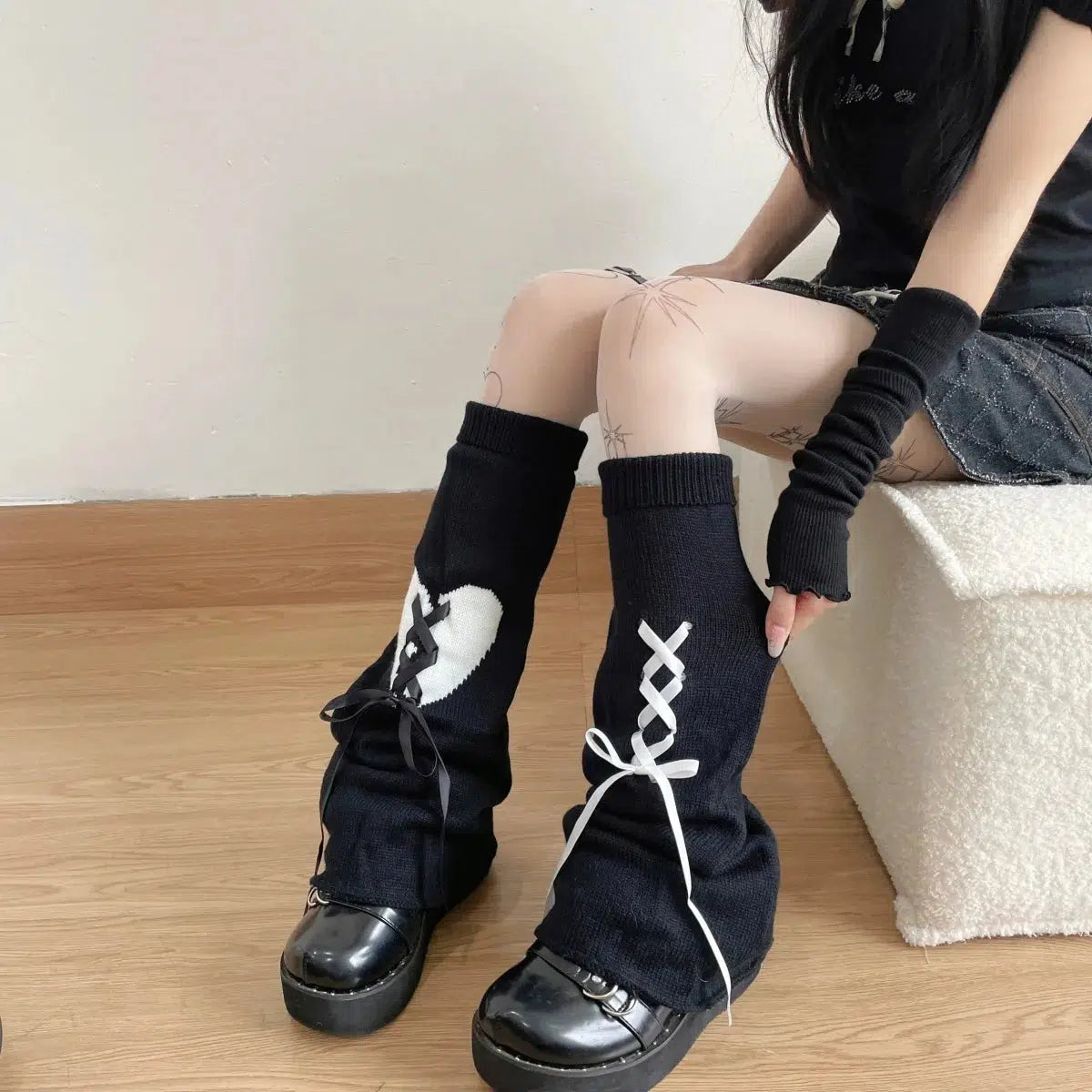 Pastel Goth Lace Up Belted Leg Warmers