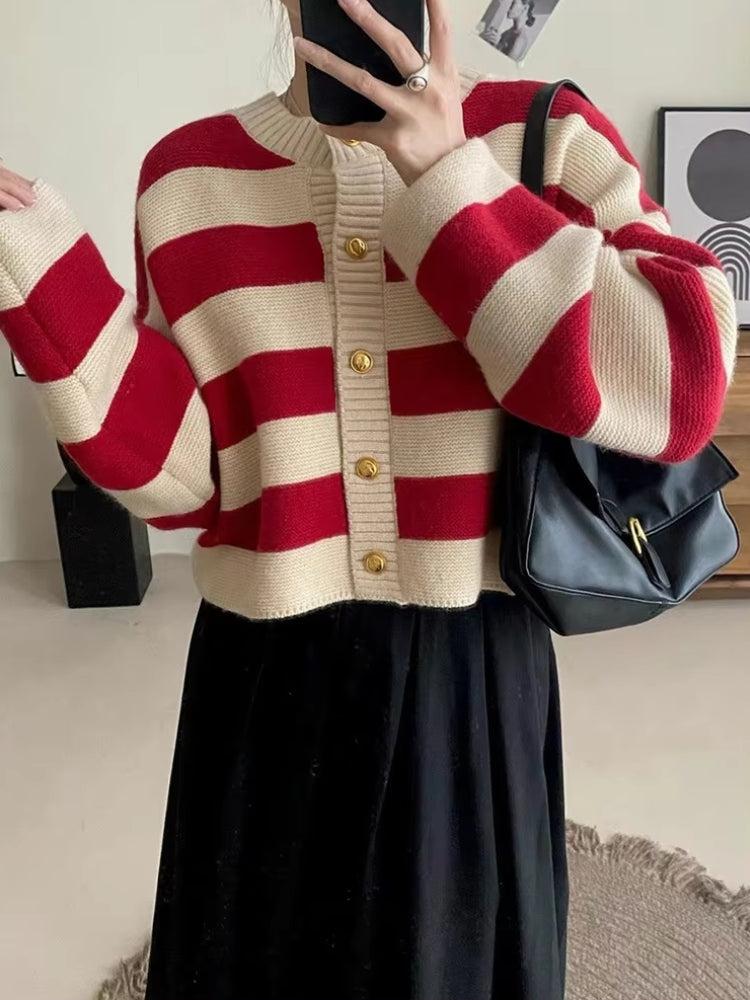 Pink Striped Knit Cardigan