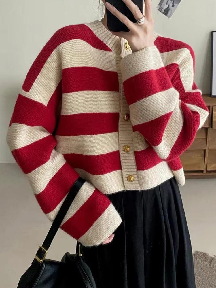 Pink Striped Knit Cardigan