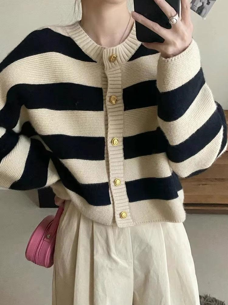 Pink Striped Knit Cardigan