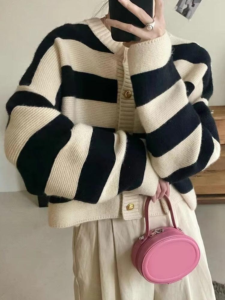 Pink Striped Knit Cardigan