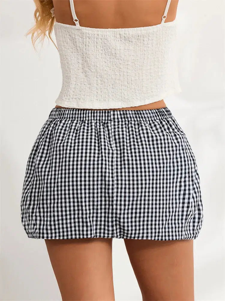 Plaid Bubble Mini Skirt