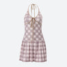 Plaid Halter Neck Pleated Mini Dress