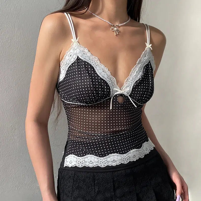 Polka Dot Mesh Top