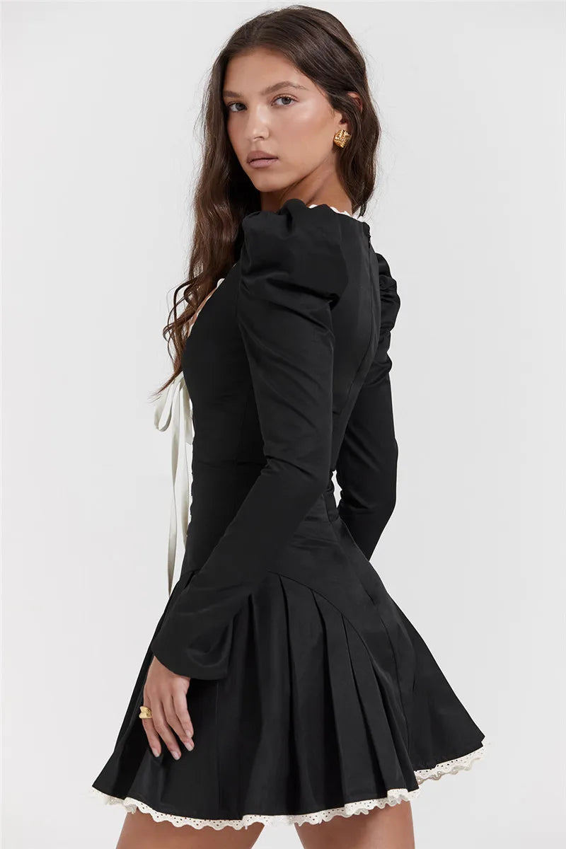 Puff Shoulder Pleated Mini Dress