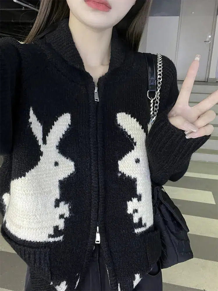 Rabbit Knitted Zip Cardigan