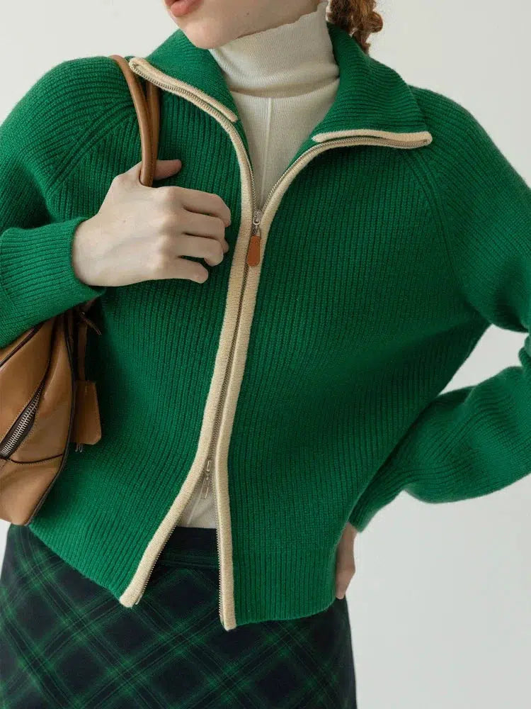 Ribbed Double Zip-Up Cardigan