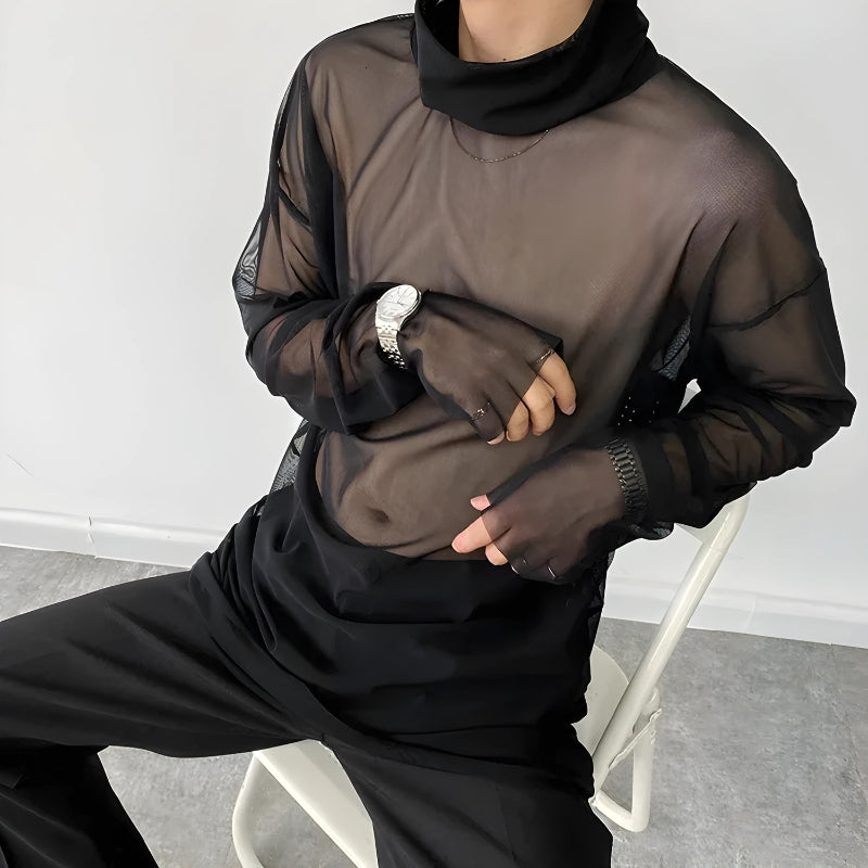 Sheer Mesh Turtle Neck Top