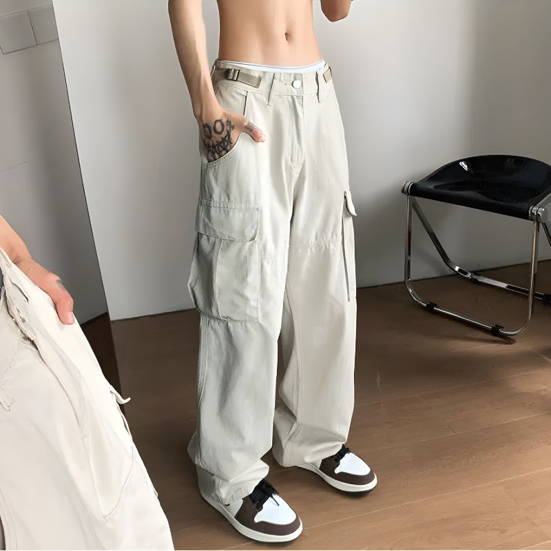 White Cargo Pants Relaxed Wide Leg