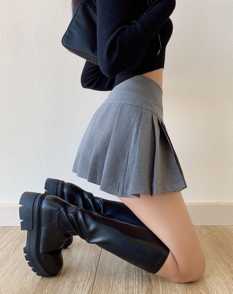 Side Slit College Mini Skirt