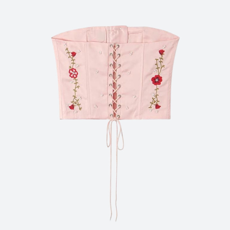 Soft Girl Embroidered Beaded Corset Top