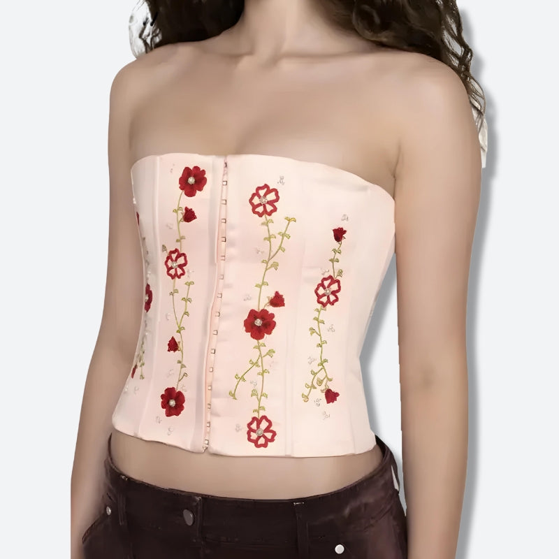 Soft Girl Embroidered Beaded Corset Top