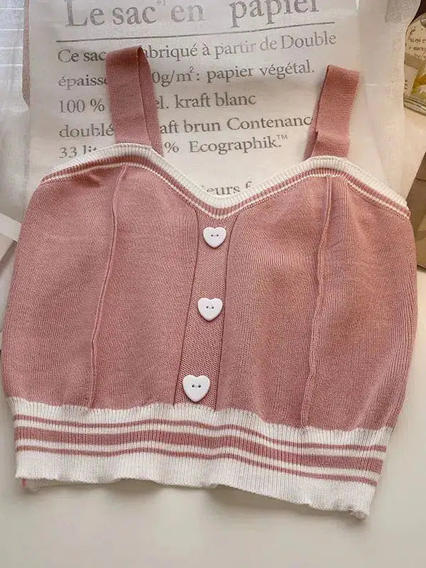 Soft Girl Heart Buttoned Knitted Crop Top