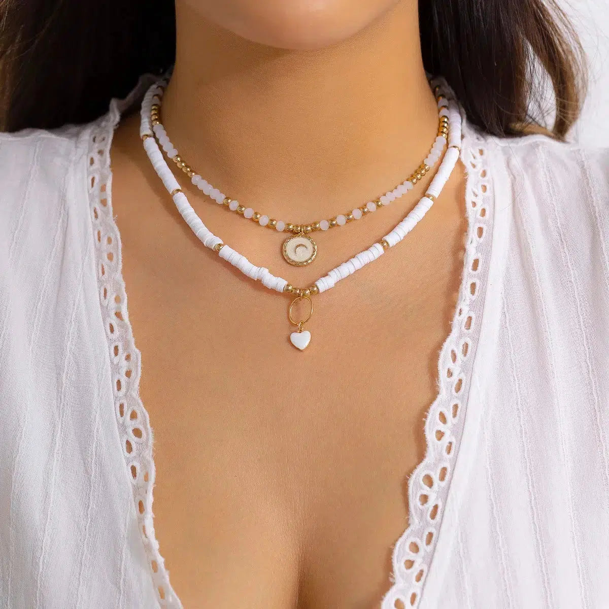 Soft Girl Heart & Moon Two-Pack Necklace Set
