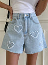 Soft Girl Heart Patch Denim Shorts