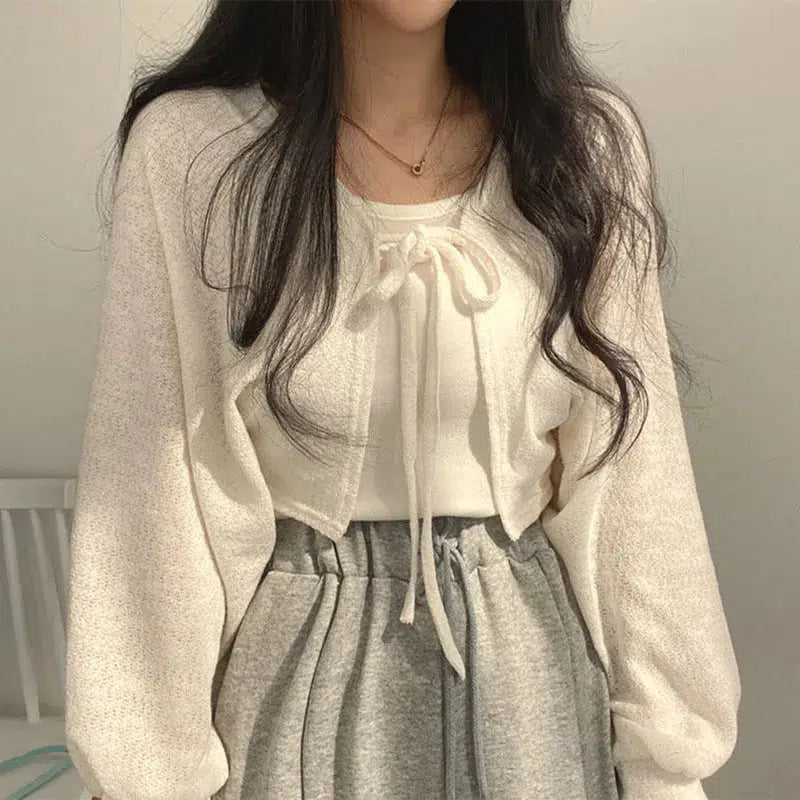 Soft Girl Lace Up Crop Cardigan