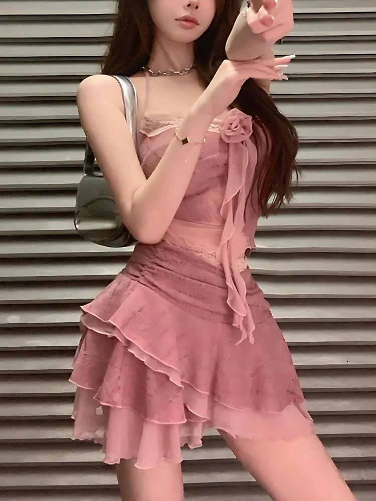 Soft Girl Rose Top & Mini Skirt Two Piece Set