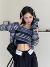 Striped Wide Neck Crop Sweater