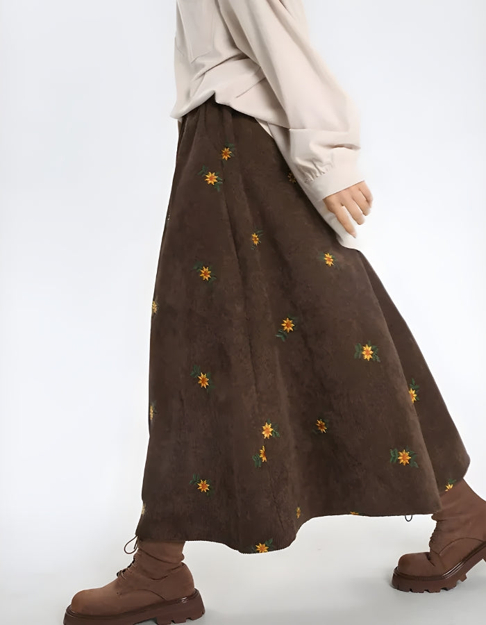 Sunflower Embroidered Corduroy Maxi Skirt – Litlookz Studio