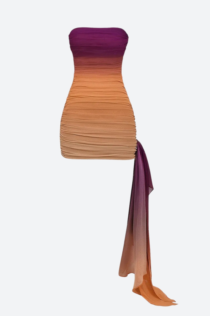 Sunset Ruched Strapless Mini Dress