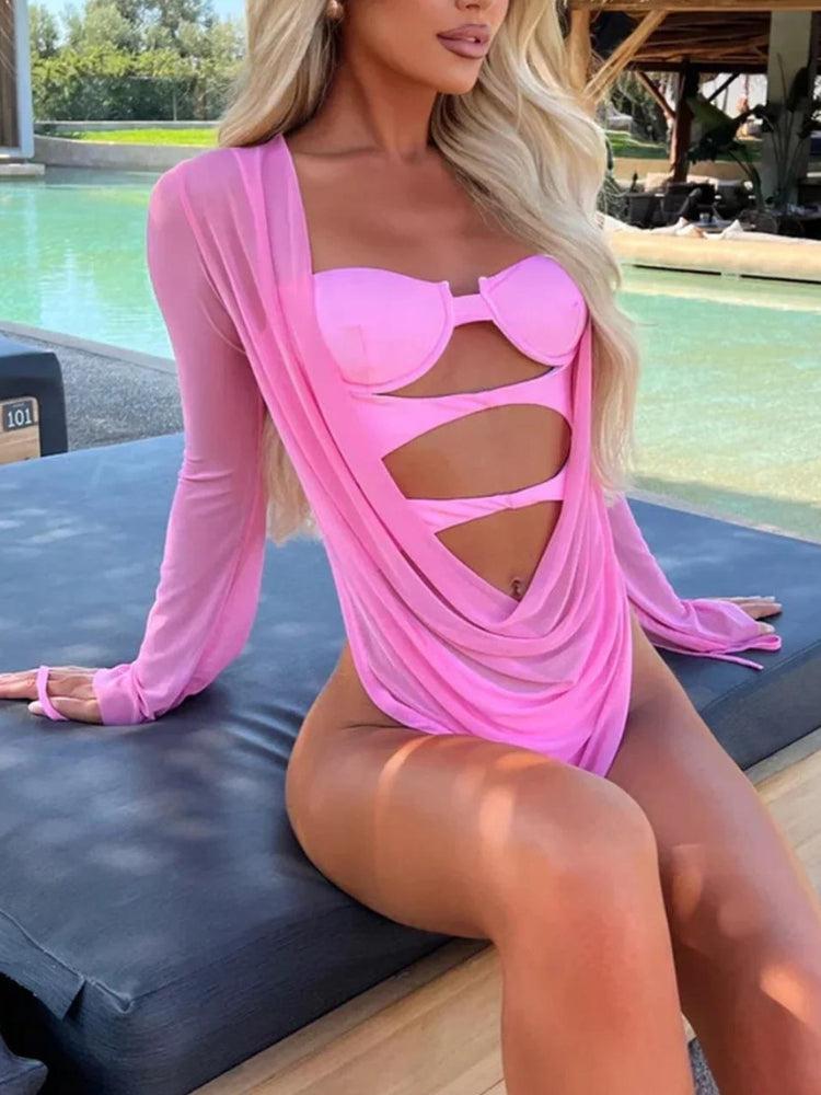 Underwired Cut Out Swimsuit With Cover-Up Dress