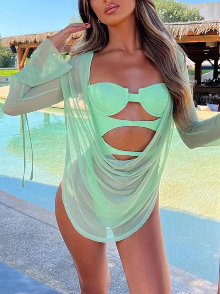 Underwired Cut Out Swimsuit With Cover-Up Dress