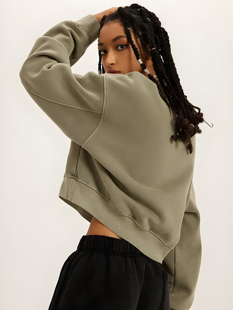 Litlookz Studio V Neck Drop Shoulder Cropped Sweatshirt