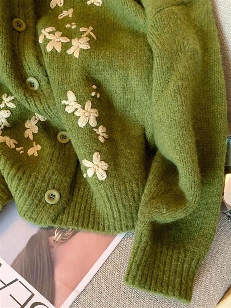 Vintage Daisy Embroidered Knitted Cardigan