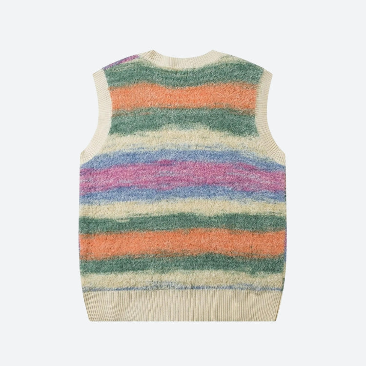 Vintage Multicolored Yarn Plush Sweater Vest - Beige / XS