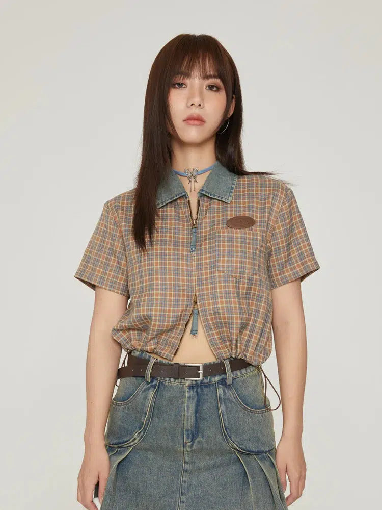 Vintage Plaid Crop Shirt