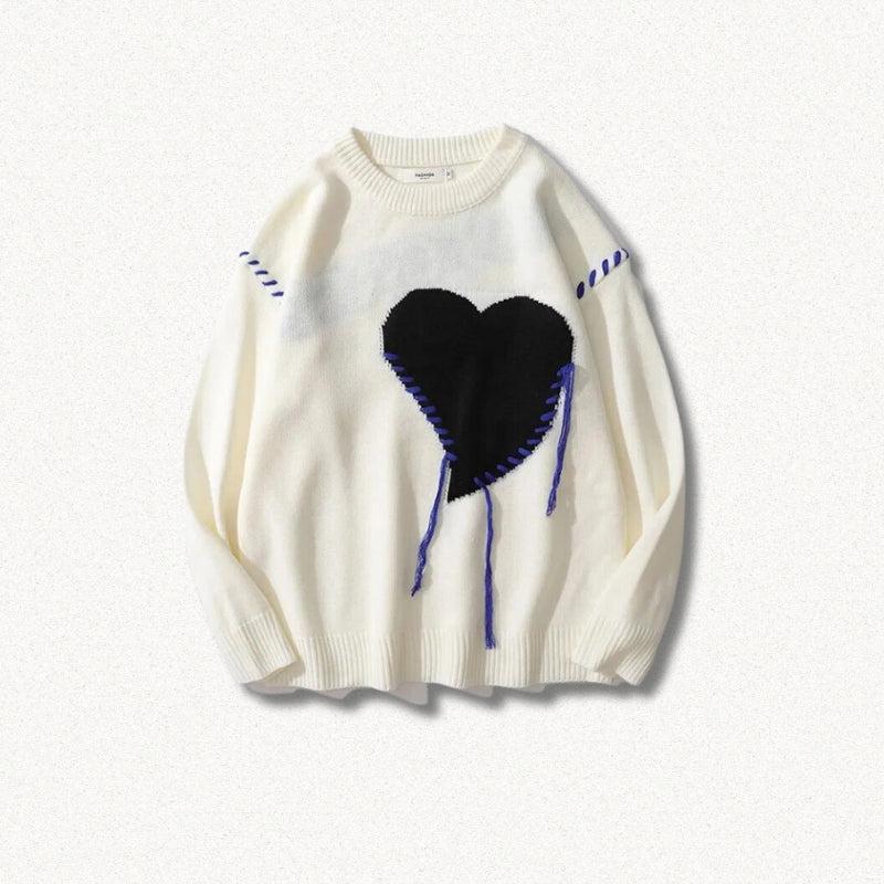 Weirdcore Heart Embroidered Sweater