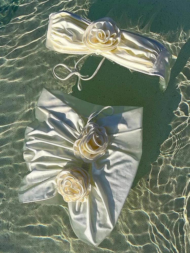 White Rose Three Piece Bikini Set