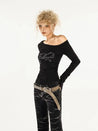 Y2K Rhinestone One Shoulder Top