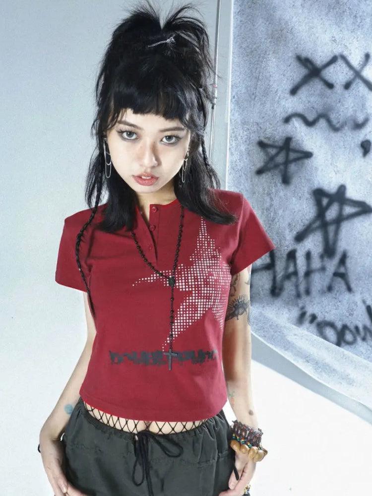 Y2K Star Button-Up Tee